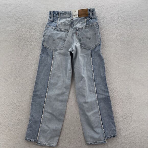 Levi's Premium Baggy Dad Cropped Jeans Women 23x28 Blue 2 Tone Straight Distress - Picture 9 of 16